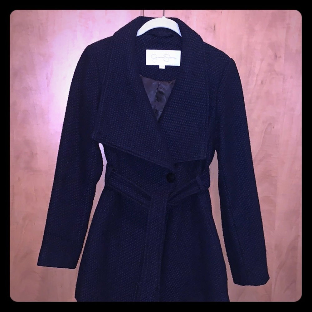 Jessica Simpson navy and black belted pea coat